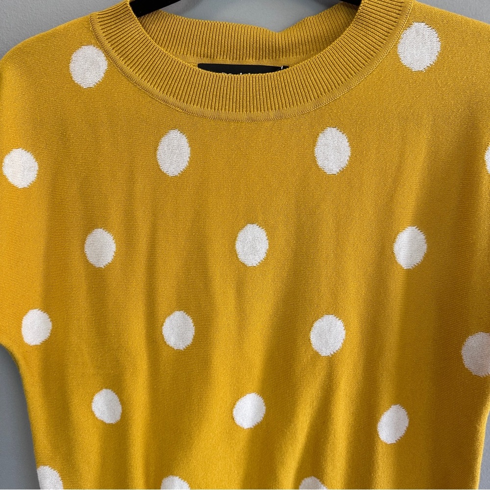ModCloth Mustard Yellow Polka Dot Short Sleeve Sweater - Picture 4 of 12
